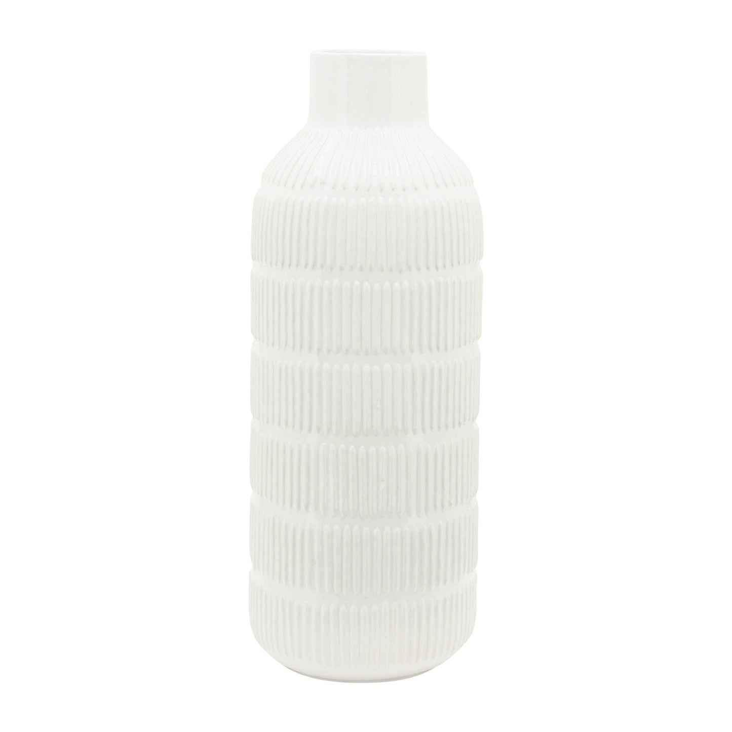 Cer,21",pearl Stripe Vase,white