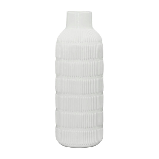 Cer,17",pearl Stripe Vase,white