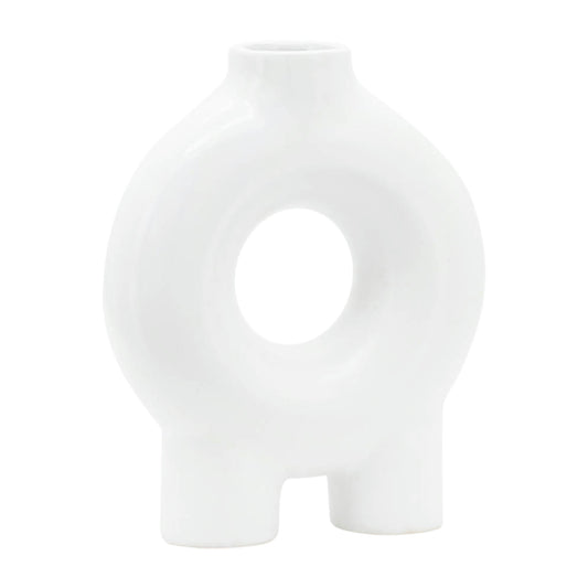 Cer,7",donut Footed Vase,white