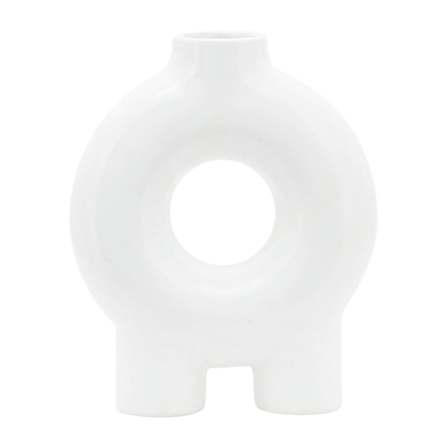 Cer,7",donut Footed Vase,white