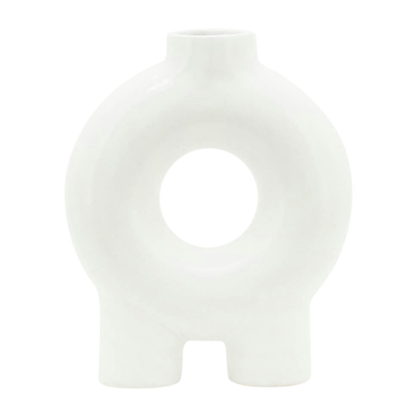 Cer,7",donut Footed Vase,white