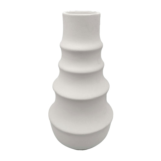 Cer,11",ring Pattern Vase,white