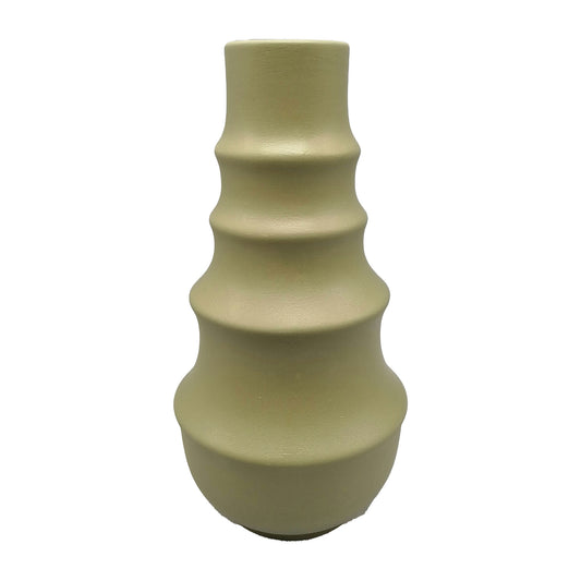 Cer,11",ring Pattern Vase,olive