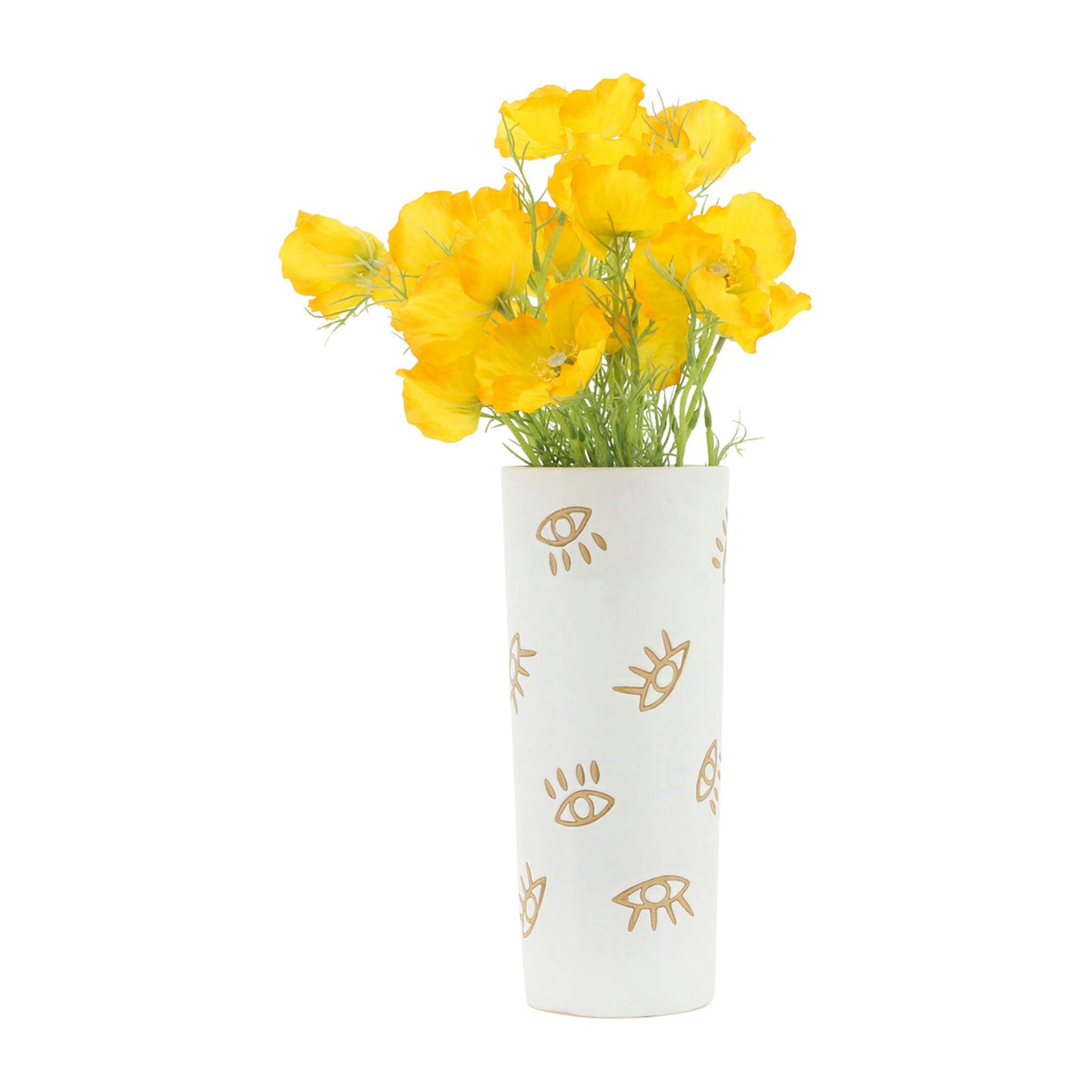 Cer,12",open Eye Print Vase,white/gold
