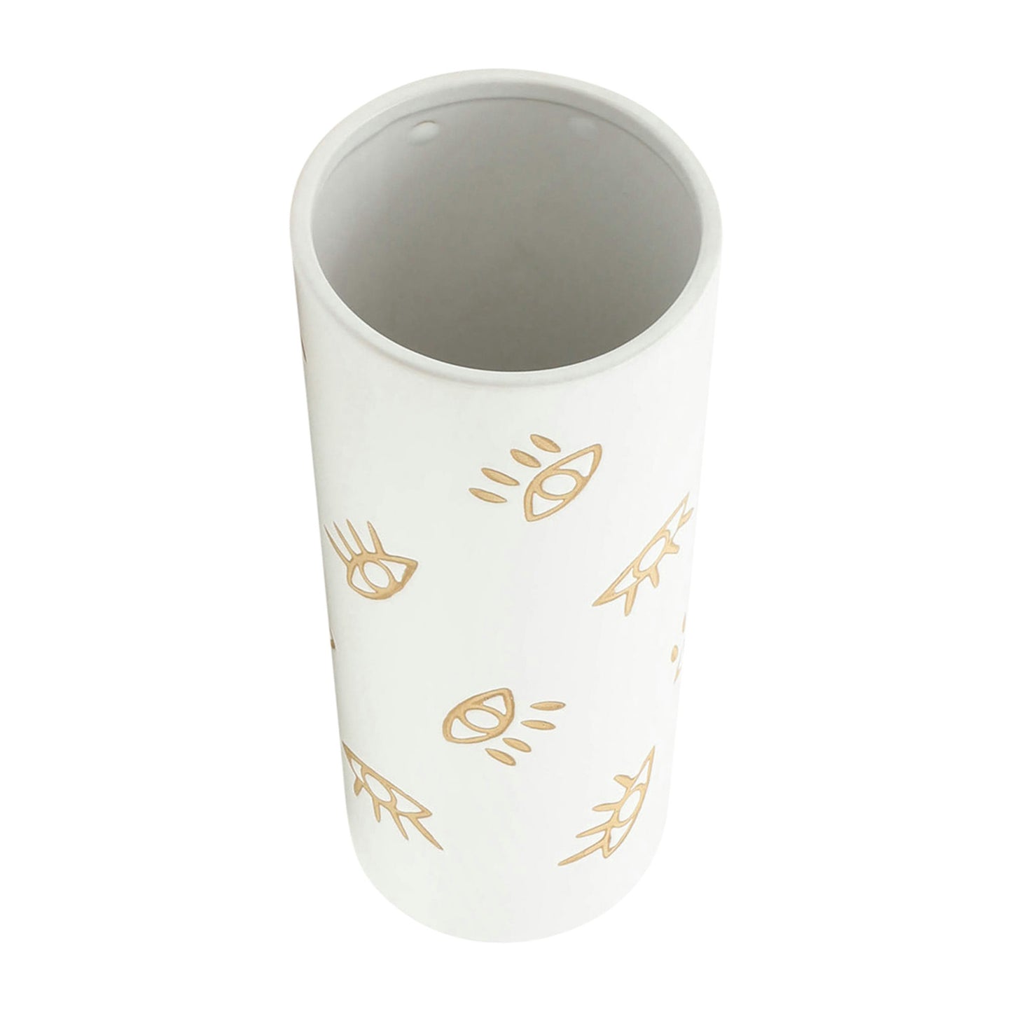 Cer,12",open Eye Print Vase,white/gold
