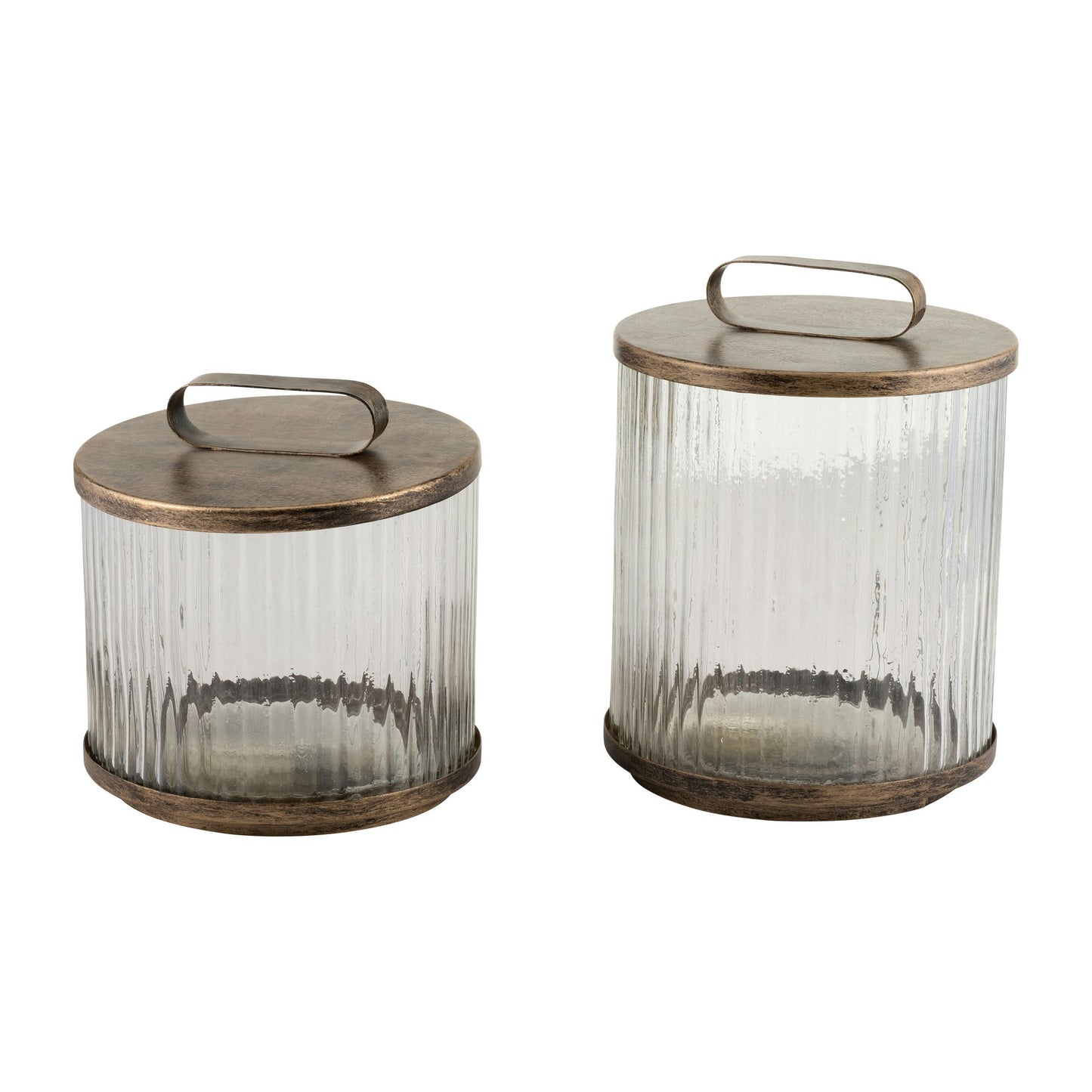 Glass,10",round Box W/top Handle, Brass
