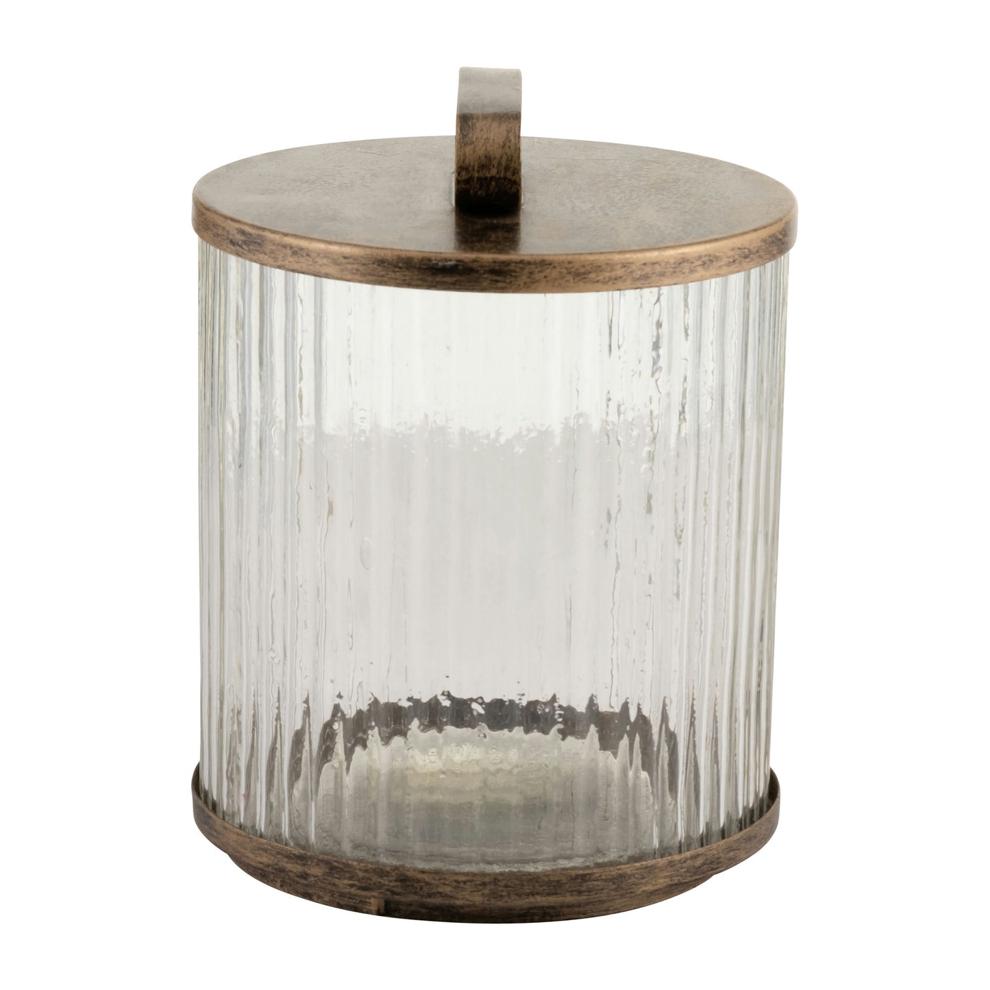 Glass,10",round Box W/top Handle, Brass