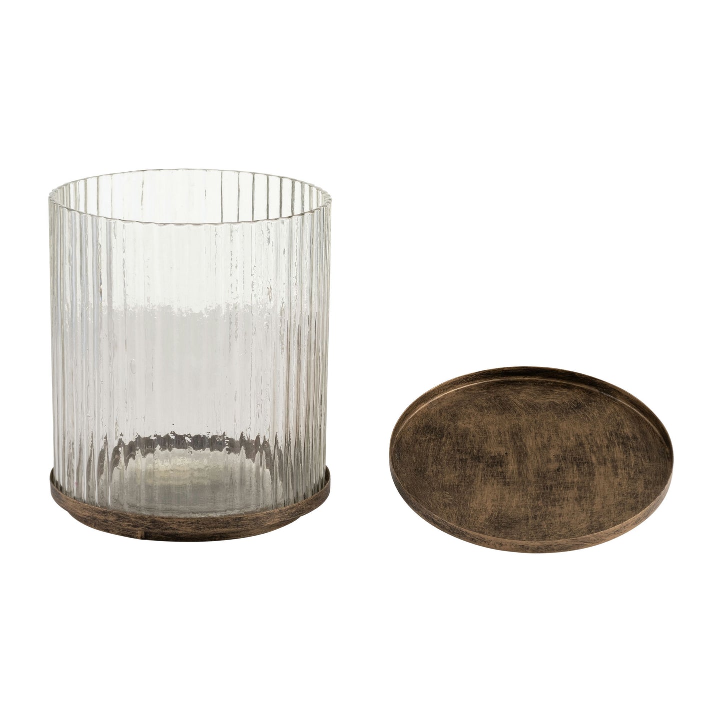 Glass,10",round Box W/top Handle, Brass