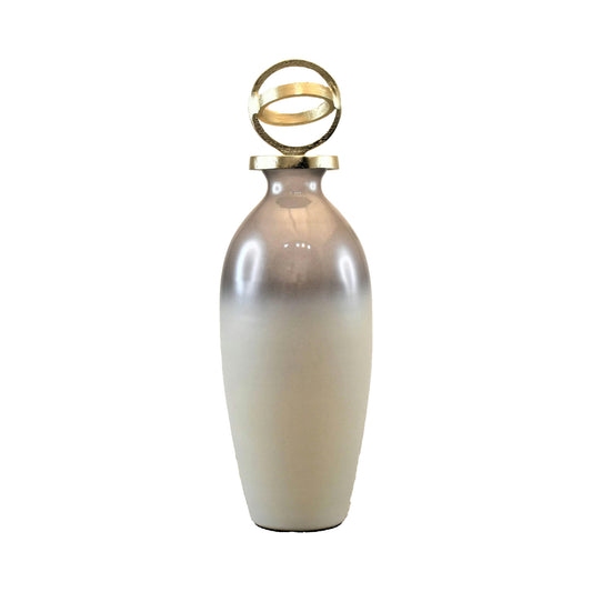 Glass,20",bottle W/sphere Lid,white/gold
