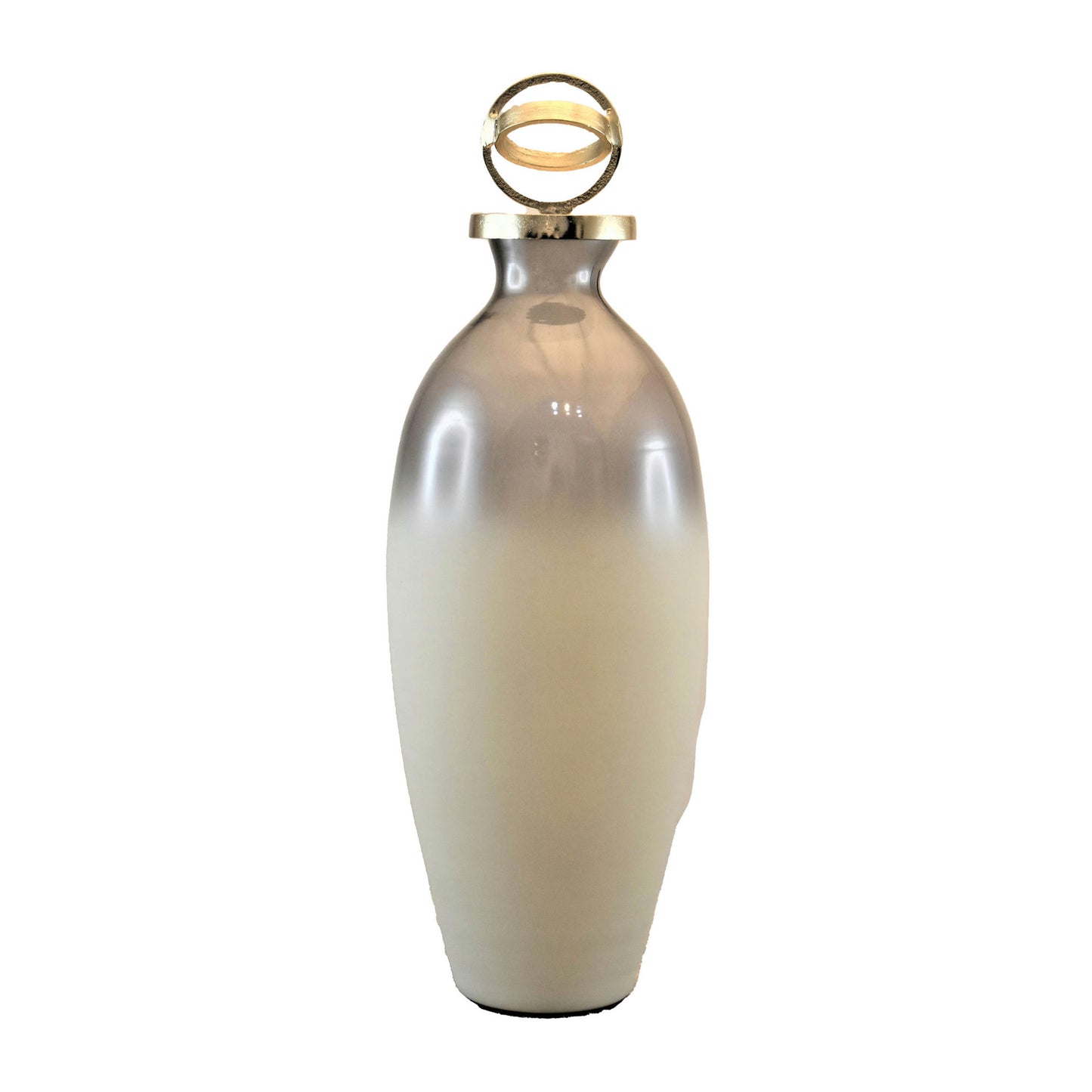 Glass,22",bottle W/sphere Lid,white/gold