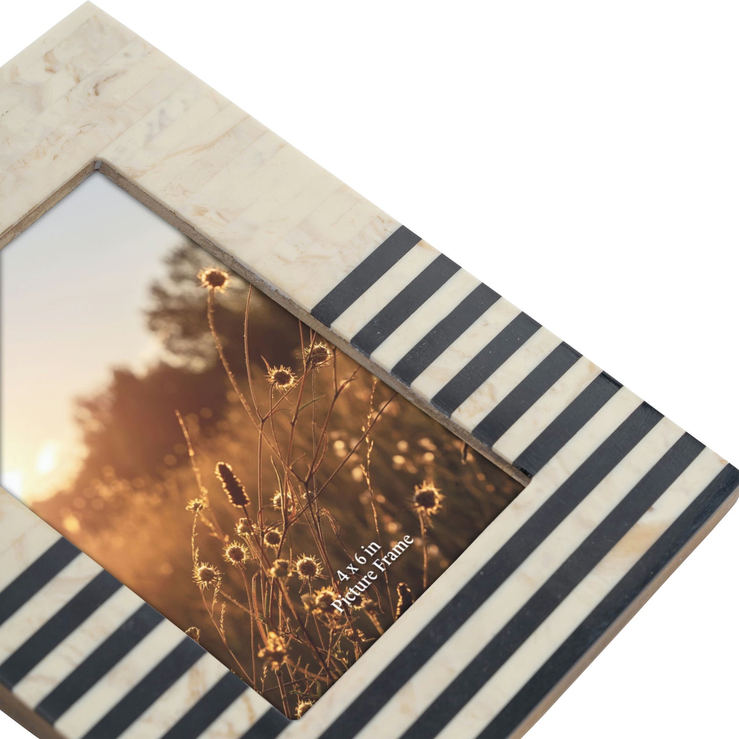 Resin 4x6" White W/ Black Stripes Photo Frame
