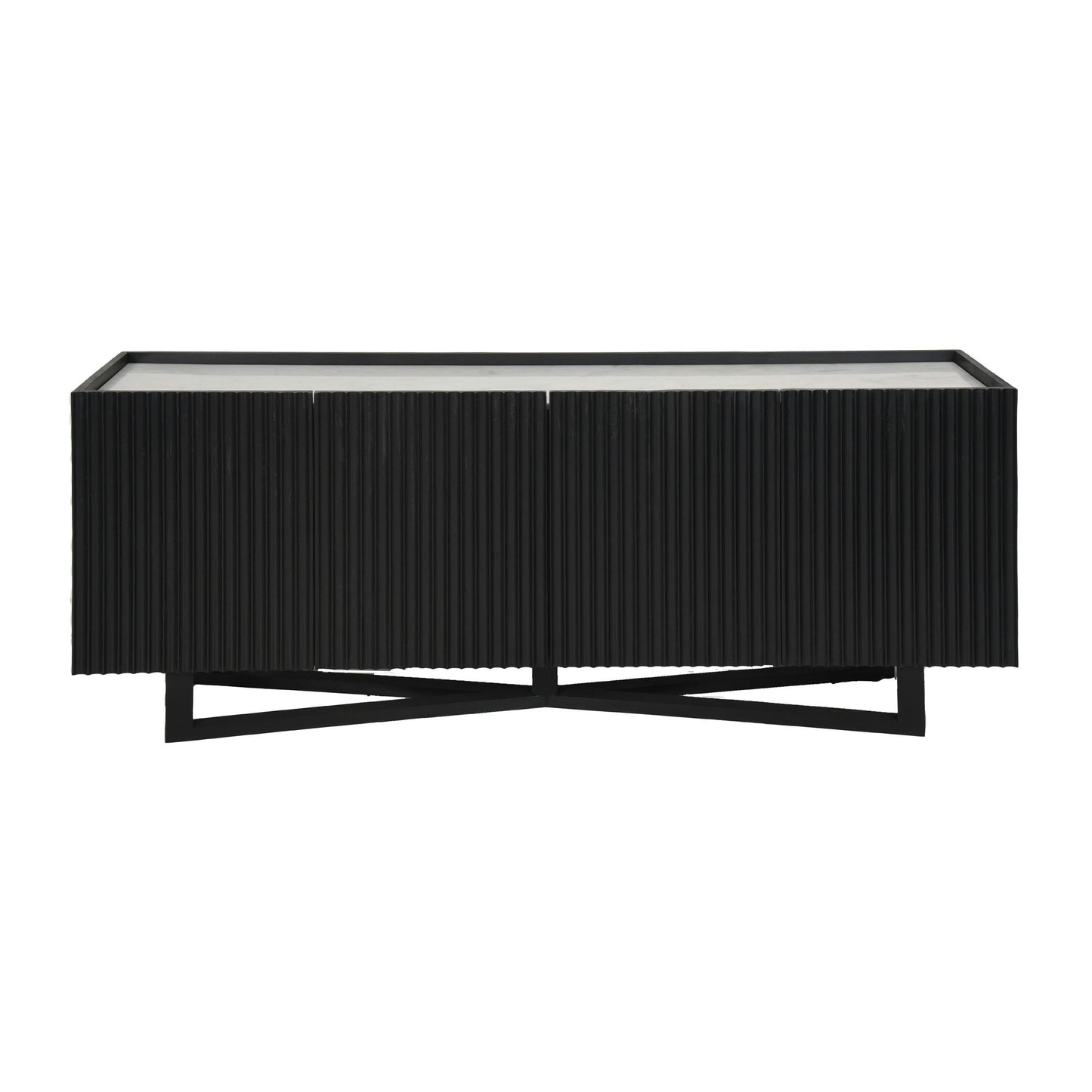 Wood/marble, 69"l 4-door Fluted Sideboard, Black