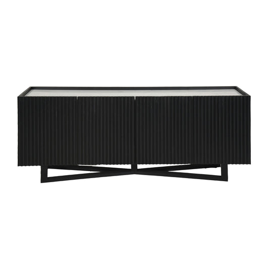 Wood/marble, 69"l 4-door Fluted Sideboard, Black