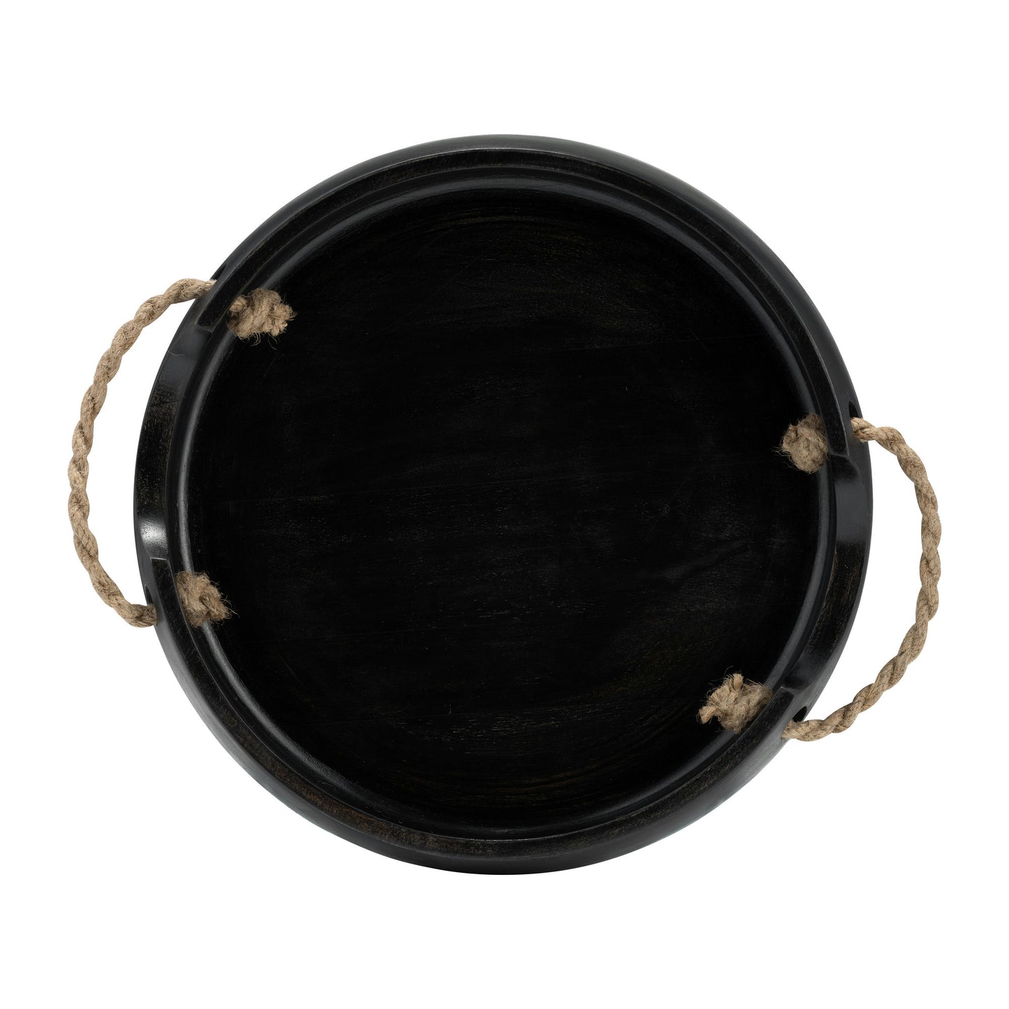 Wood, S/2 12/15" Round Trays W/ Rope Handles, Blac