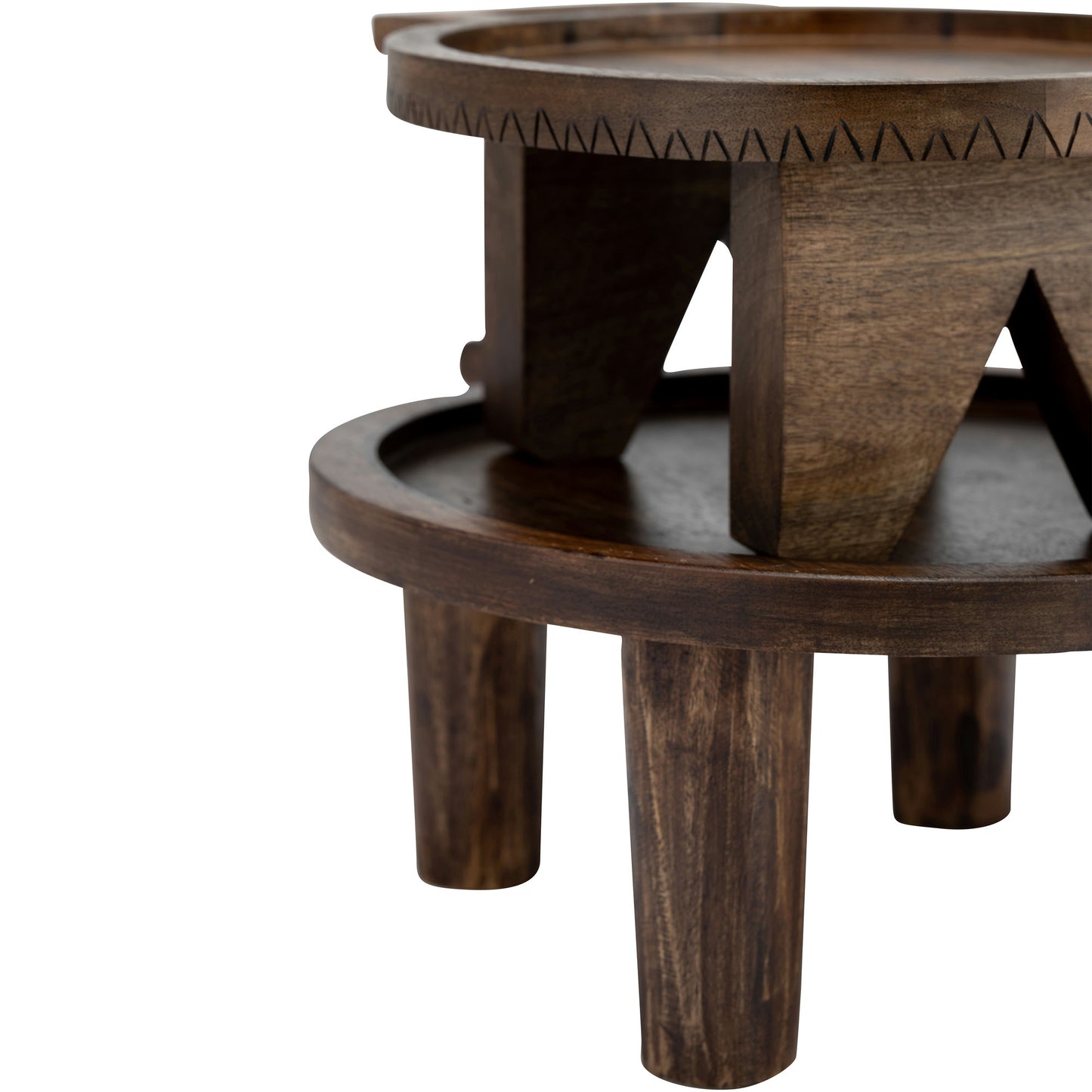 Wood, S/2 12/15" Round Risers W/ Handle, Brown