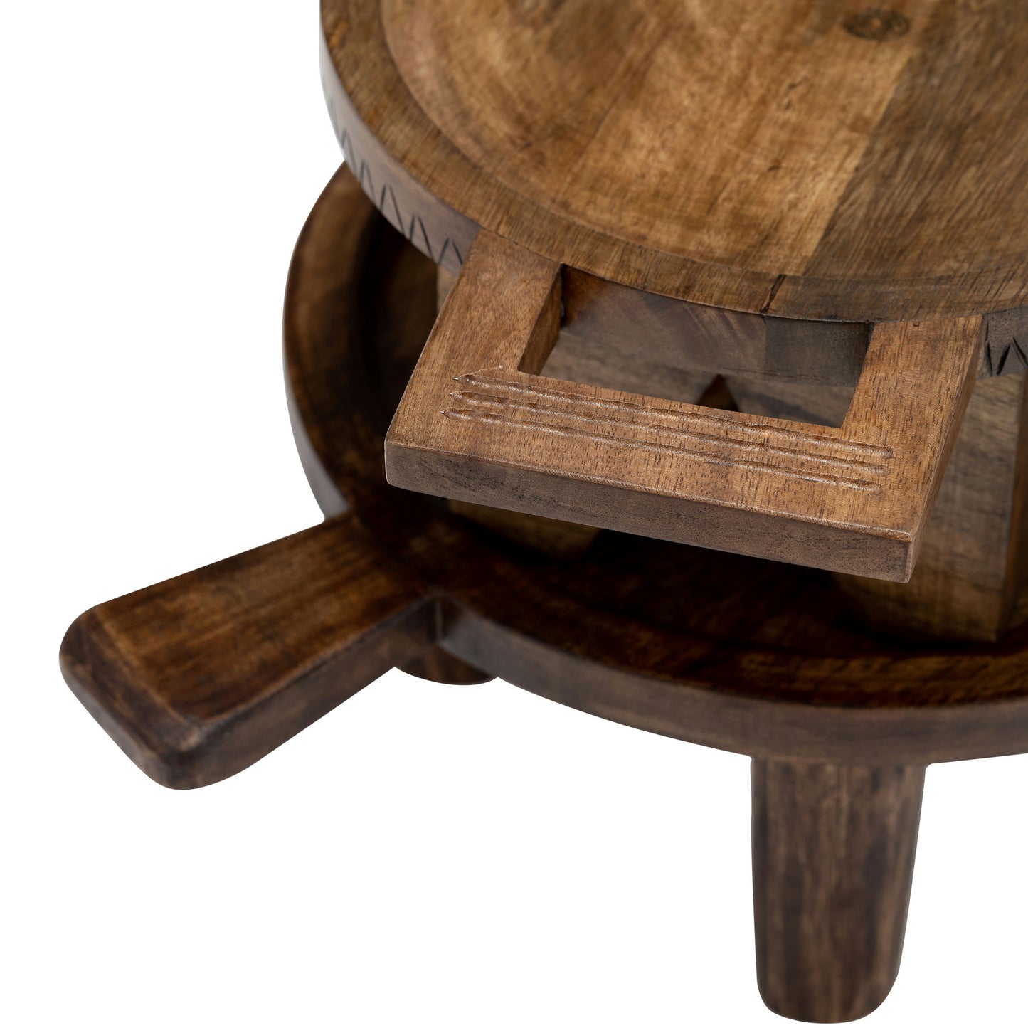 Wood, S/2 12/15" Round Risers W/ Handle, Brown