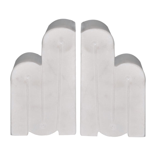 Marble, S/2 6"h Swirly Bookends, White