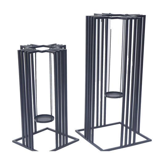 Metal, S/2 20/26"h Open Lanterns, Black