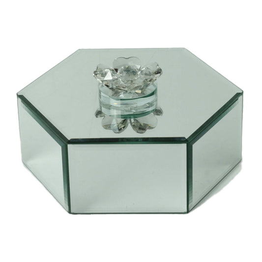 Glass, 8"d Hexagonal Jewelry Box Flower Top, Sil