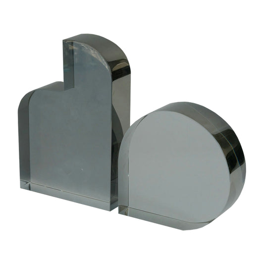 Glass, S/2 6" Contemporary Bookends, Smoke