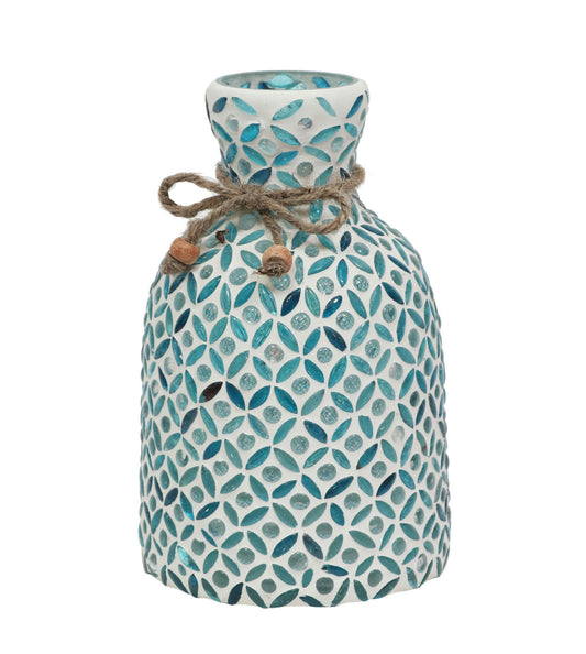 Glass, 7"h Mosaic Vase, Blue
