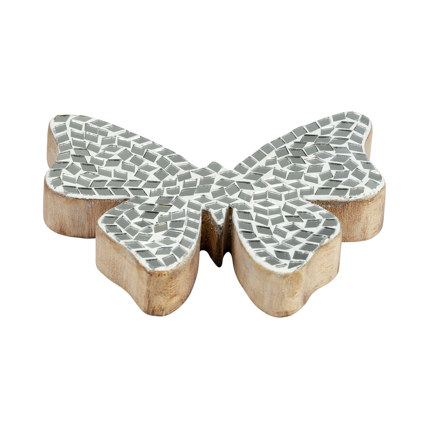 Glass, 6"h Mosaic Butterfly, White