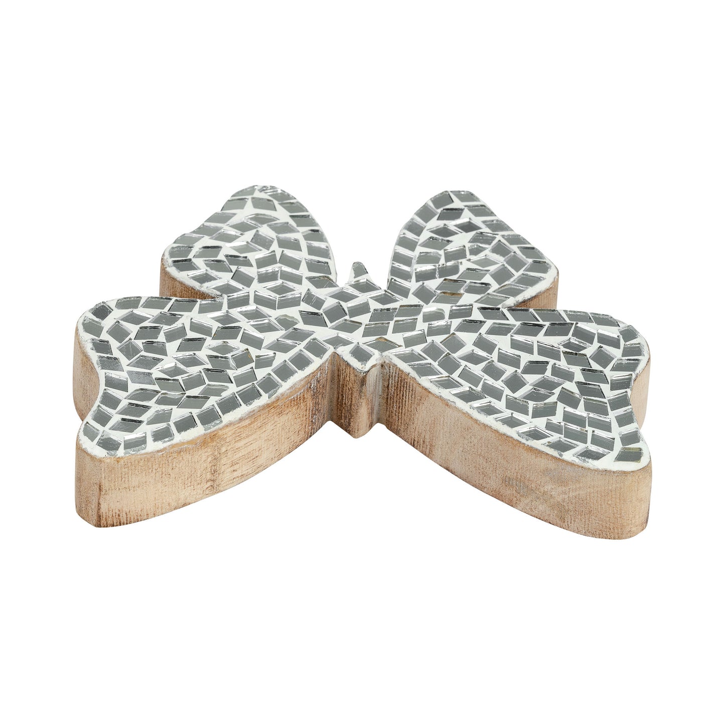 Glass, 6"h Mosaic Butterfly, White