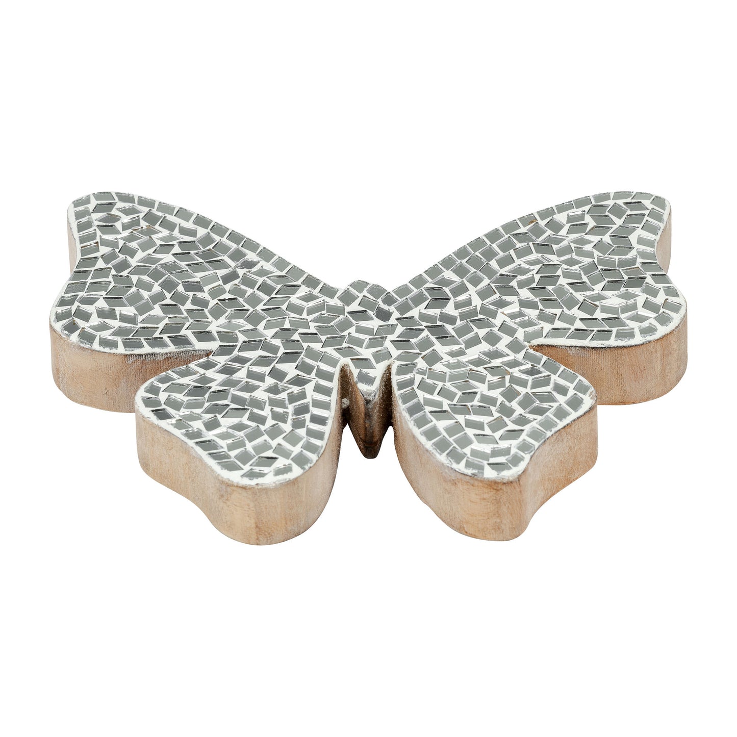 Glass, 8"h Mosaic Butterfly, White