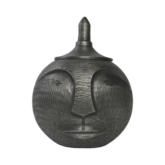 Metal, 13" Face Jar With Lid, Gunmetal