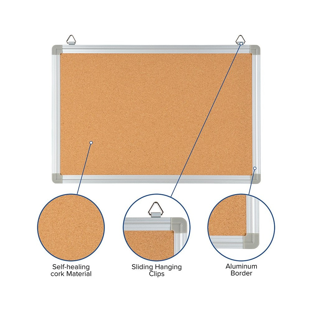 17.75"W x 11.75"H Personal Sized Natural Cork Board with Aluminum Frame