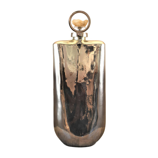 Glass, 19" Metallic Bottle W/ Stone Top, Silver