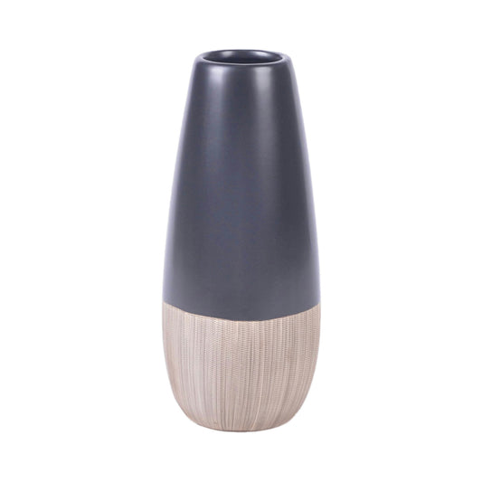 Cer, 13"h 2-tone Vase, Creme/blk