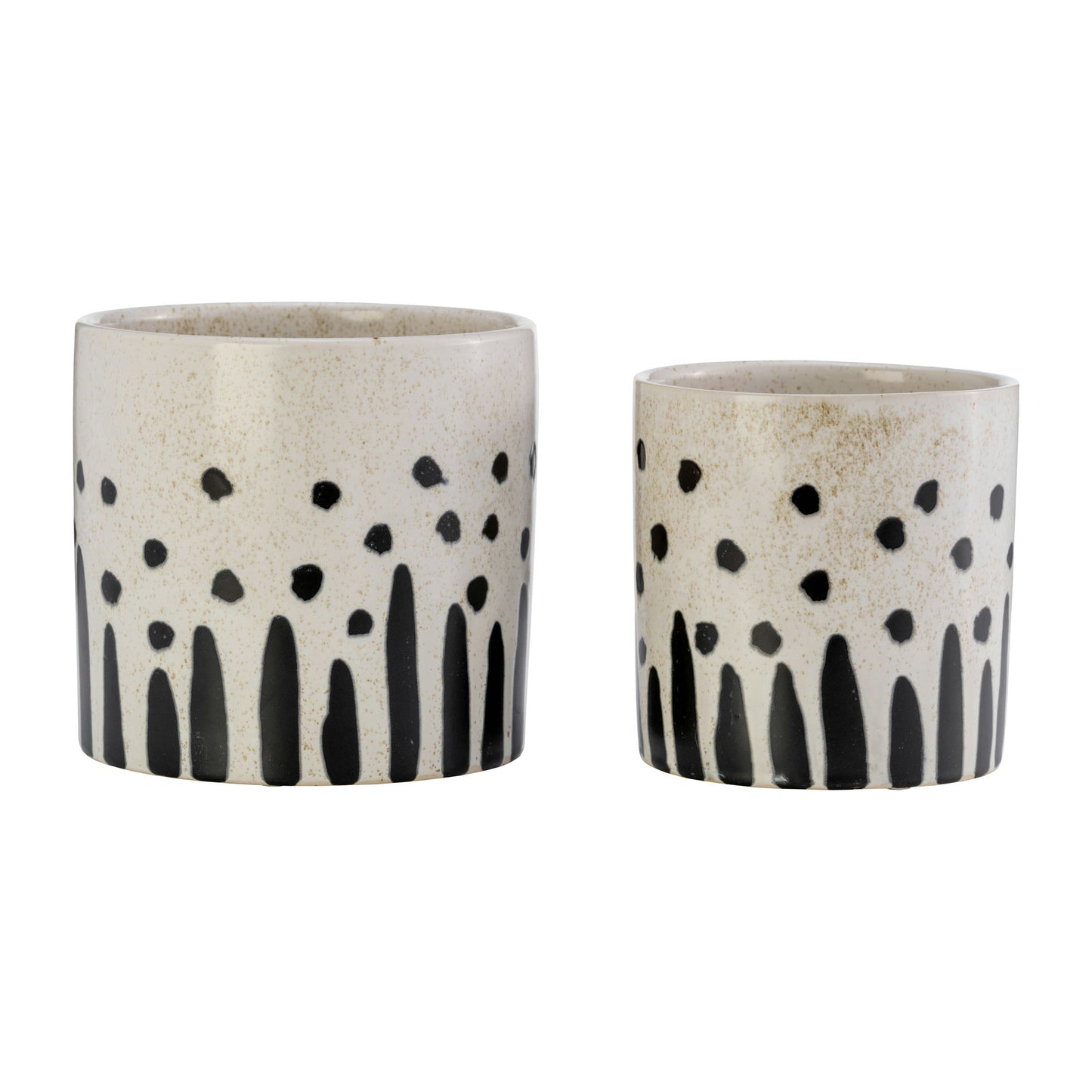 Cer, S/2 5/6", Cylinder Dotted Pot, Wht/blk