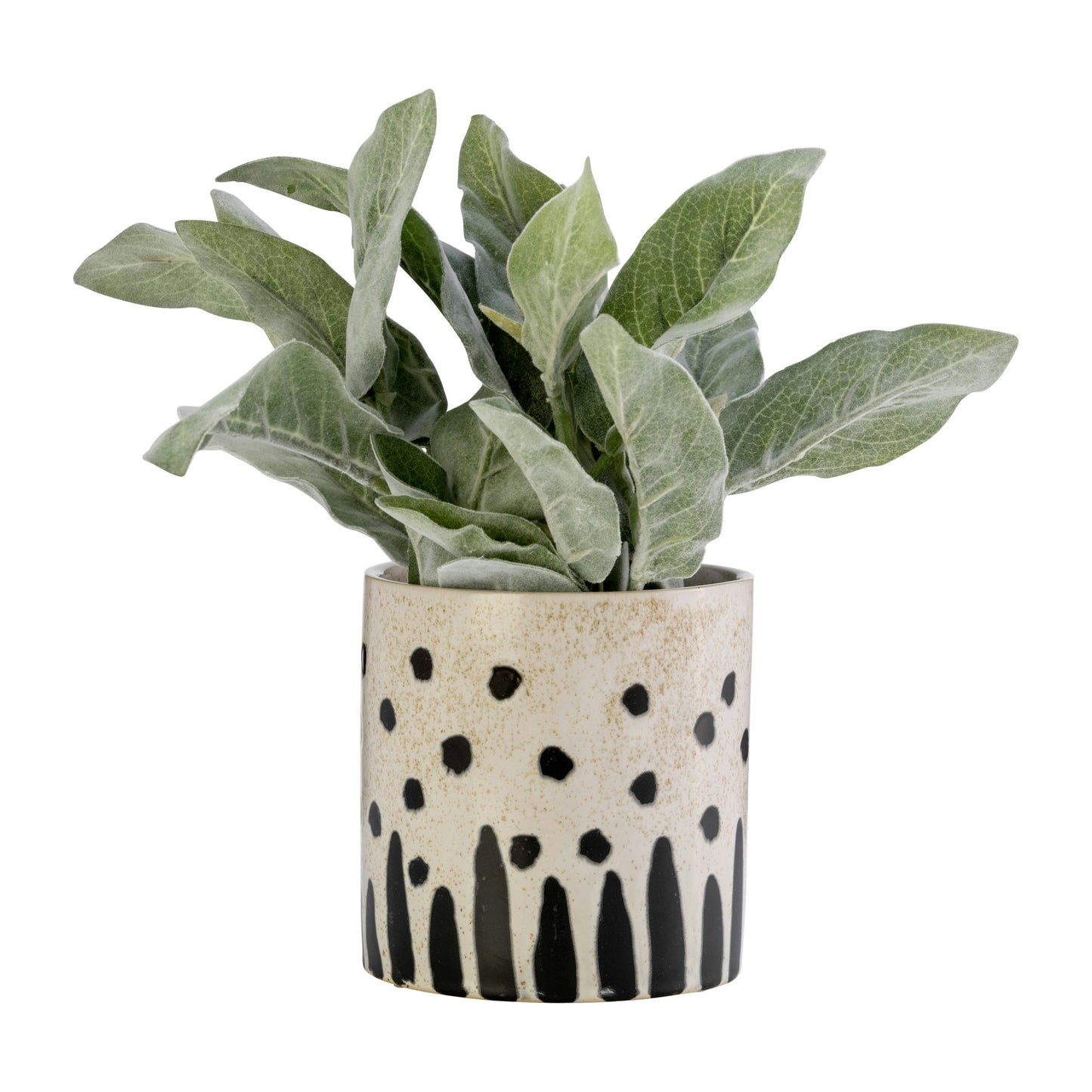 Cer, S/2 5/6", Cylinder Dotted Pot, Wht/blk