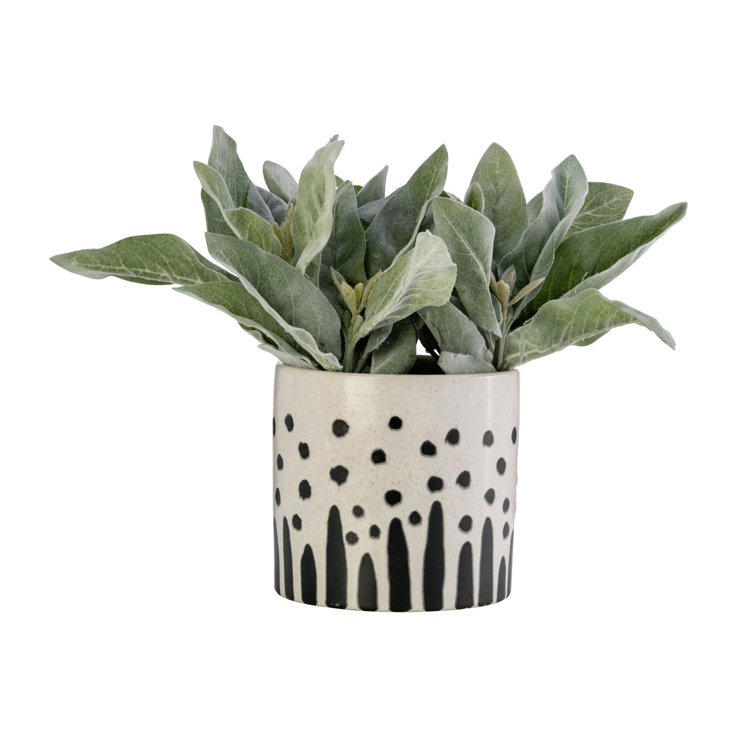 Cer, S/2 5/6", Cylinder Dotted Pot, Wht/blk