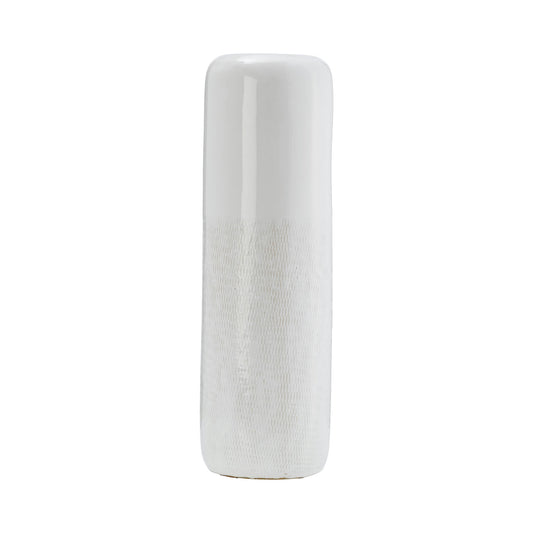 Cer, 12"h Grooved Vase, Ivory