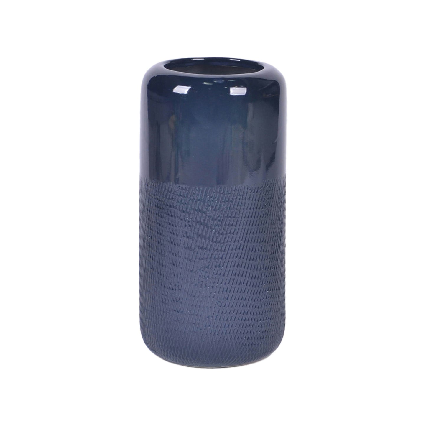 Cer, 10"h Grooved Vase, Navy Blue
