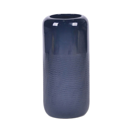 Cer, 12"h Grooved Vase, Navy Blue