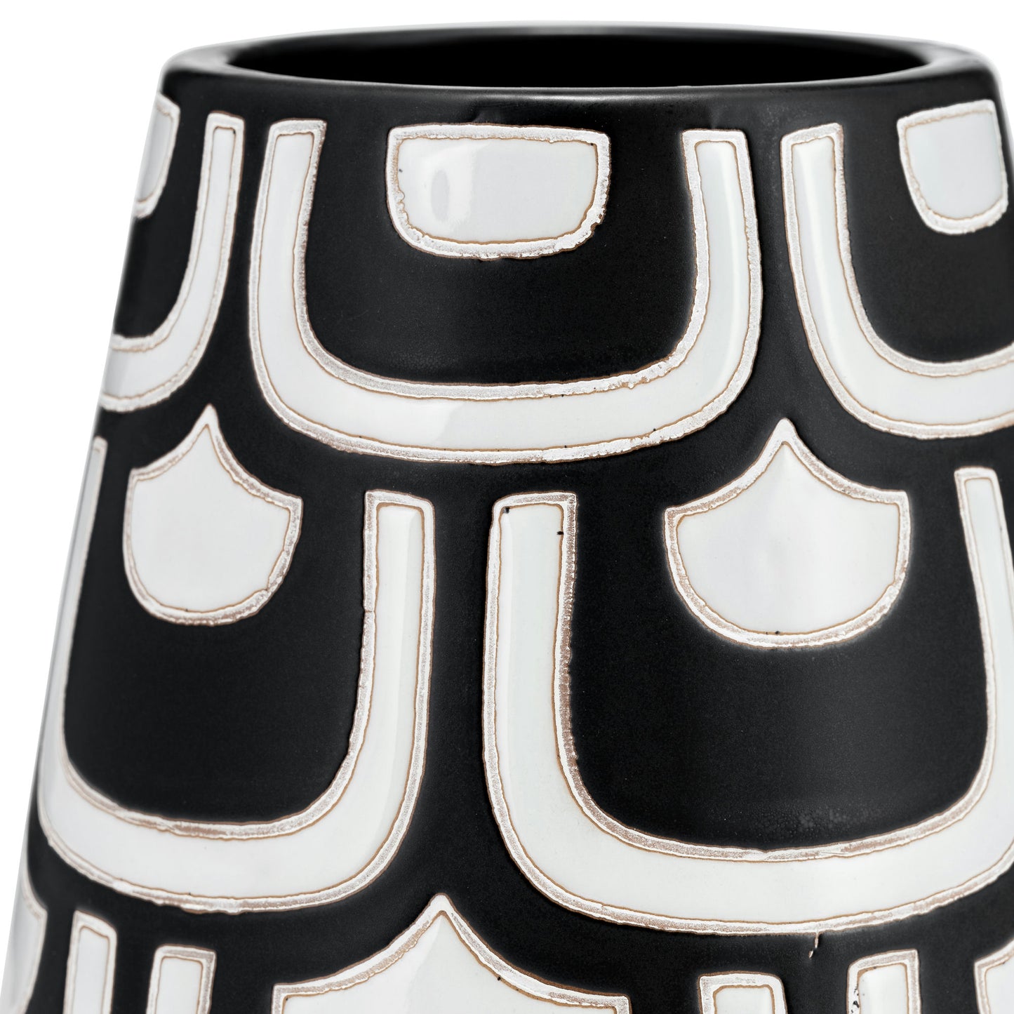 Cer, 10"h Tribal Vase, Black/white