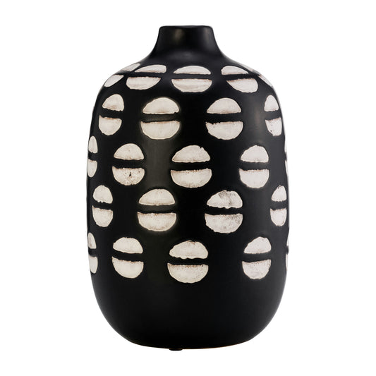Cer, 10"h Lips Vase, Black/white