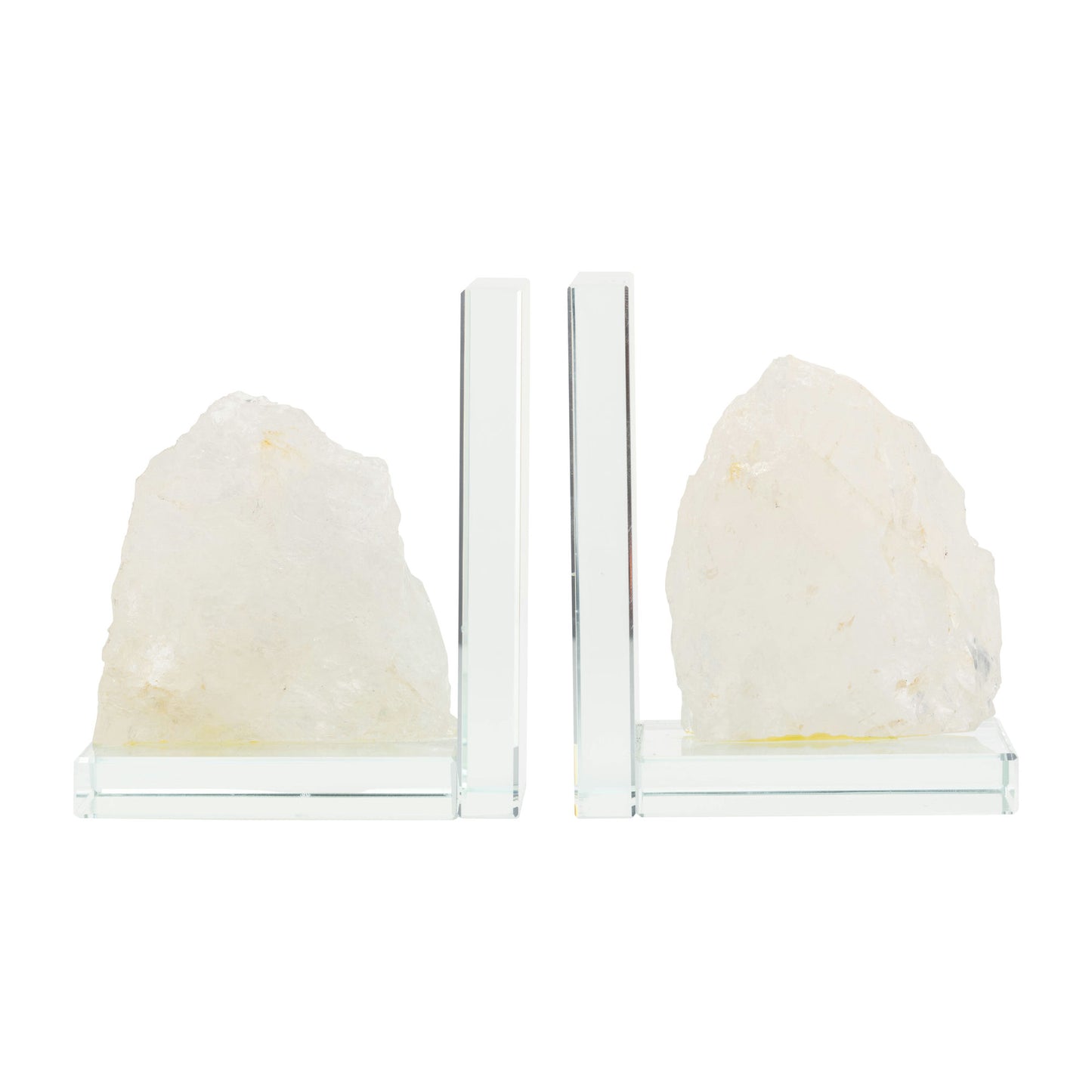 Glass, S/2 5"h Bookends With White Stone, Clear