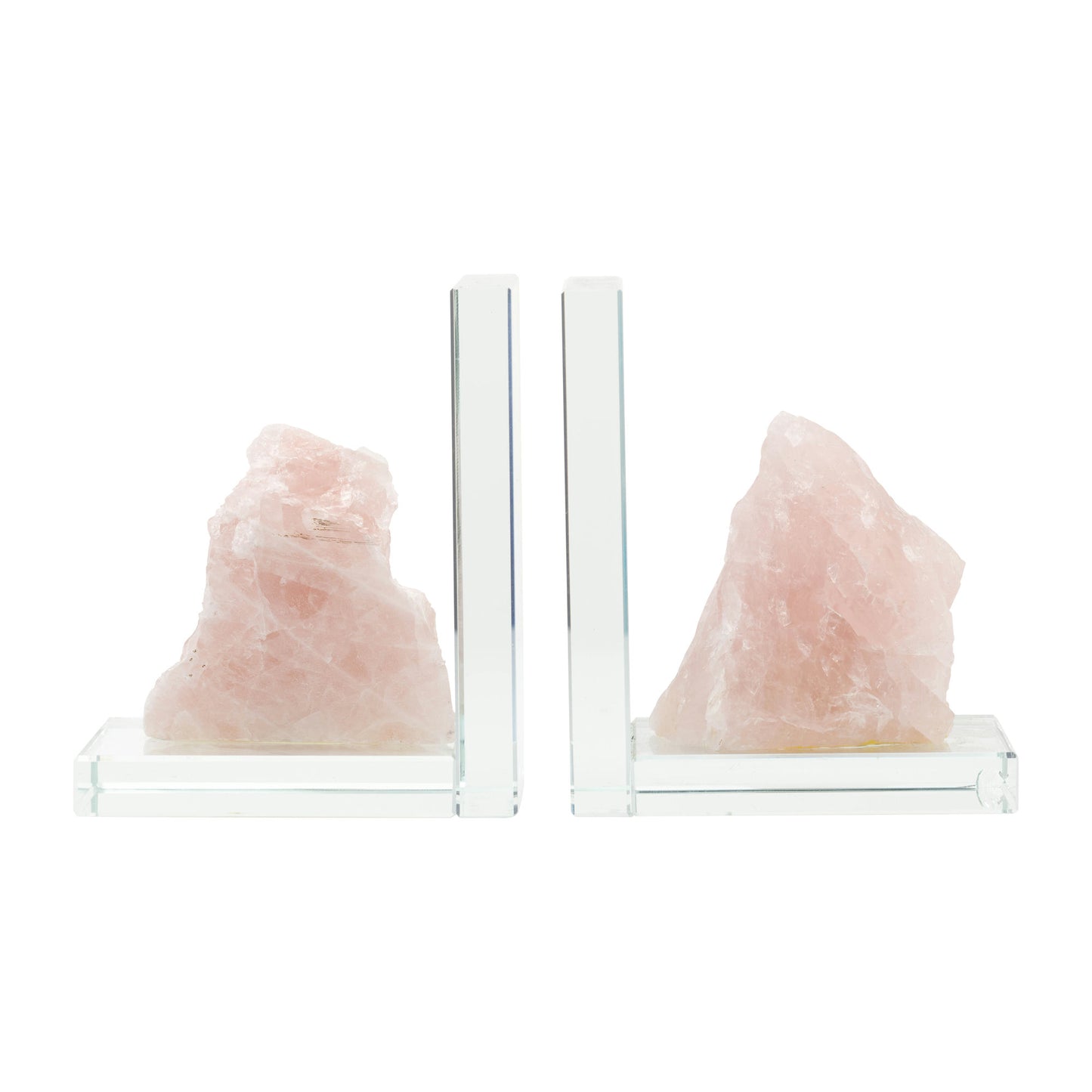 Glass, S/2 5"h Bookends With Pink Stone, Clear