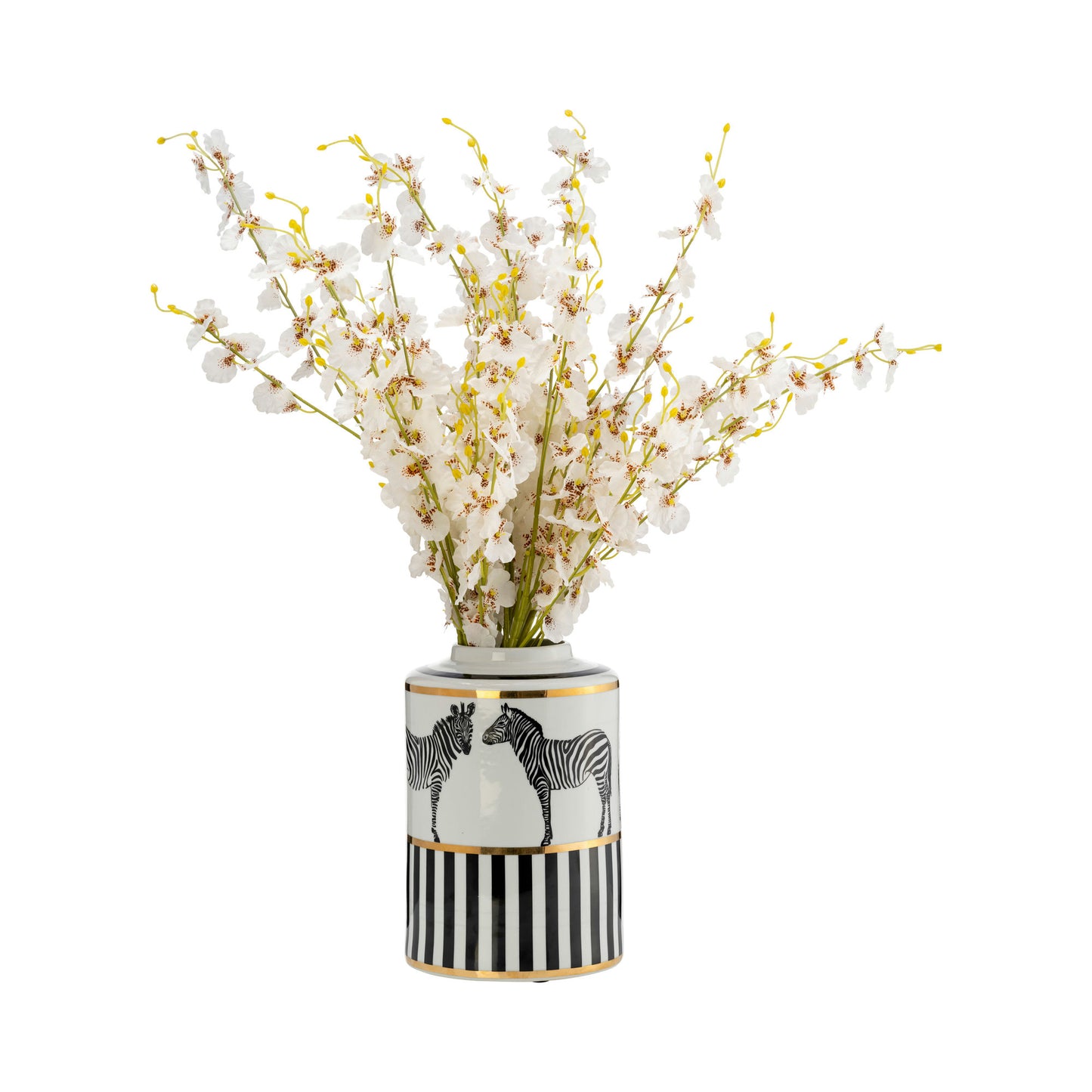 Cer, 12"h Zebra Jar W/ Lid, White/gold
