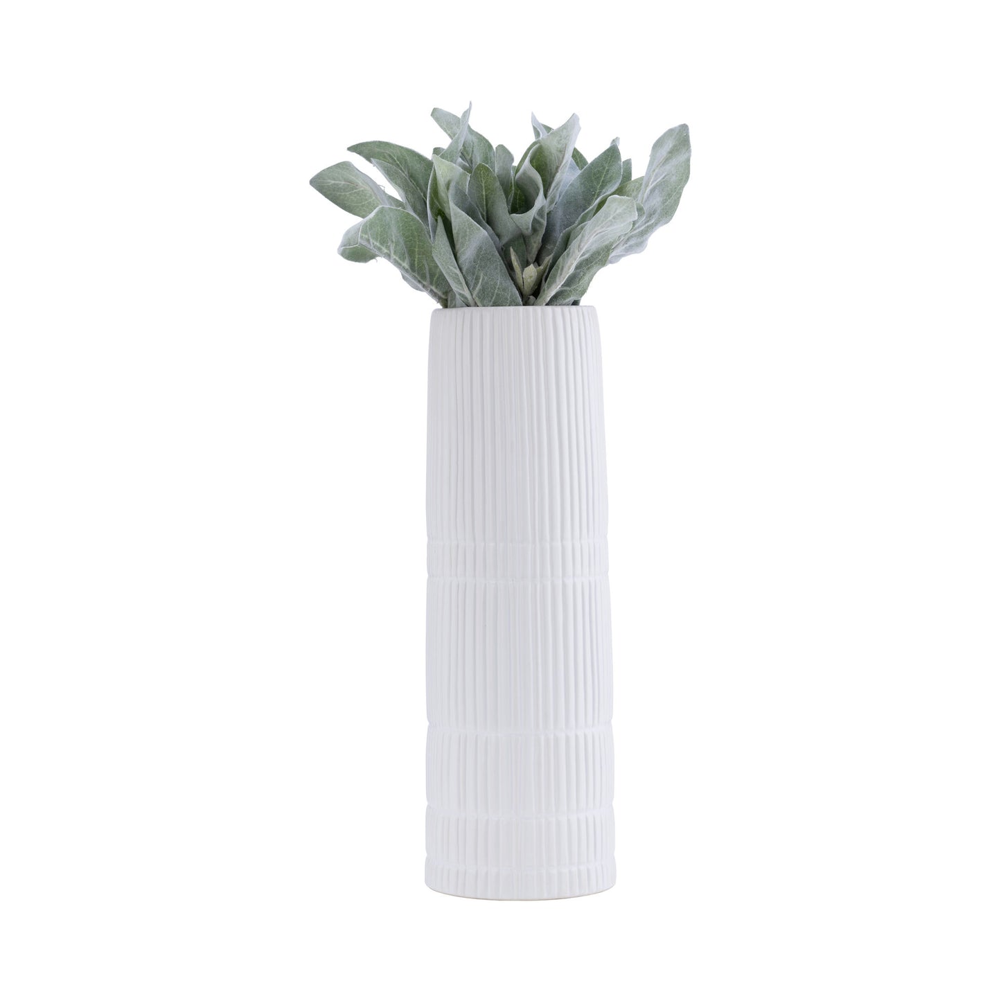 Cer, 15"h Lined Cylinder Vase, White