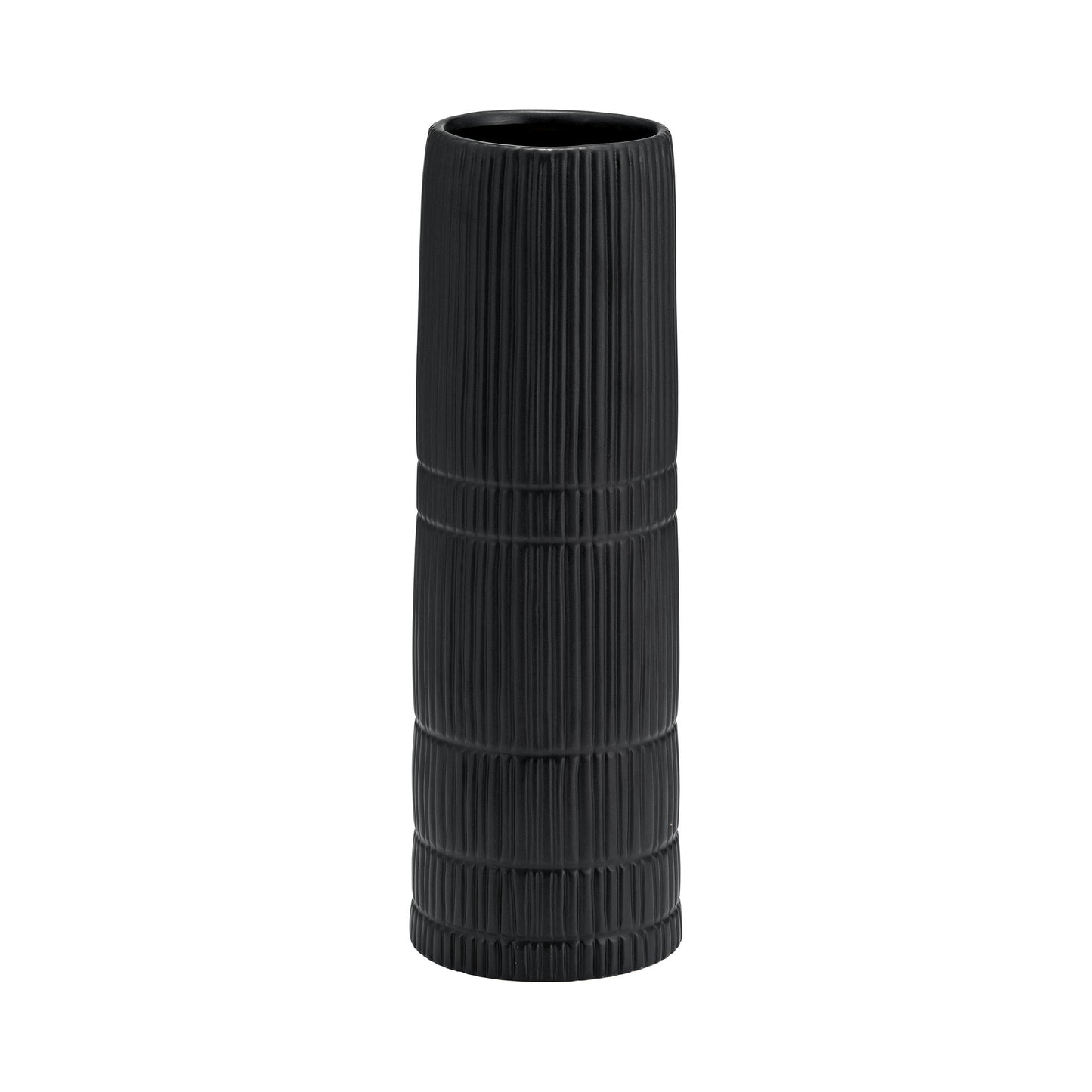 Cer, 15"h Lined Cylinder Vase, Matte Black