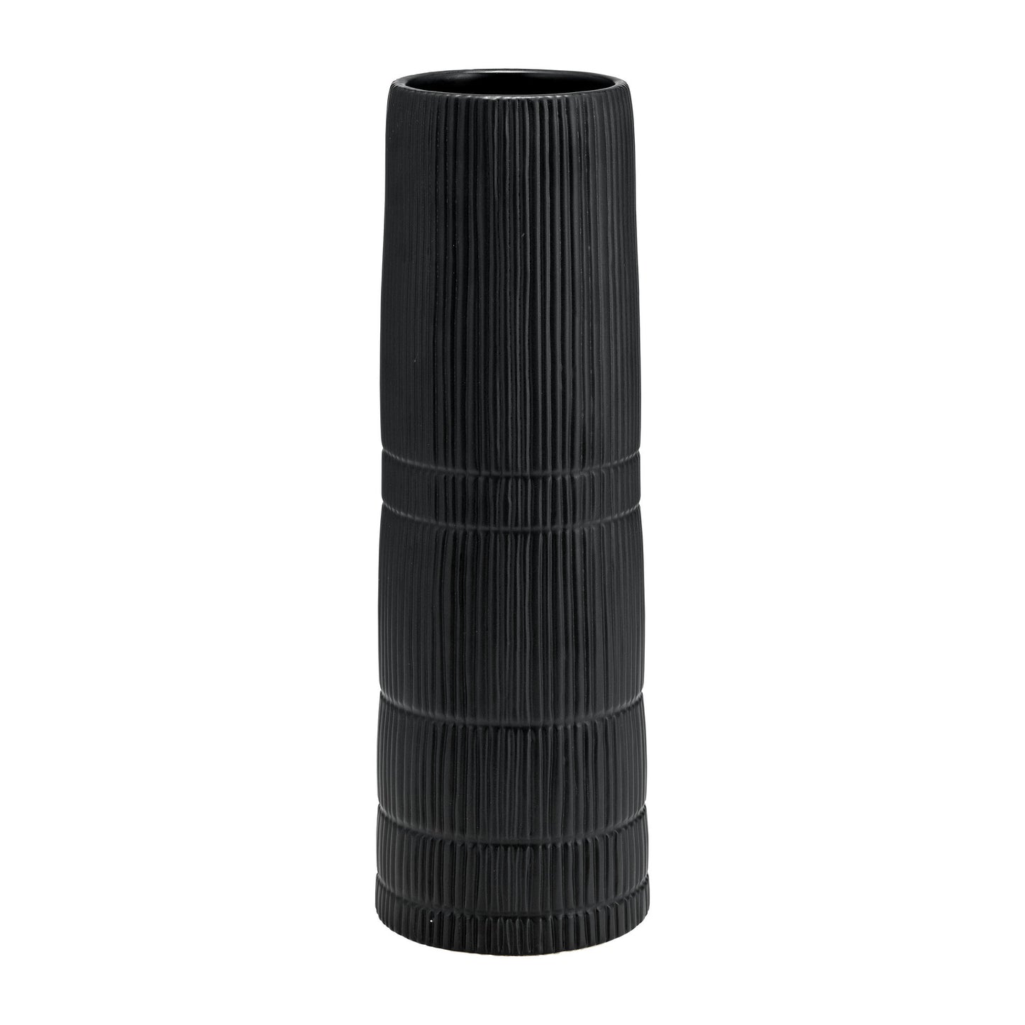 Cer, 18"h Lined Cylinder Vase, Matte Black