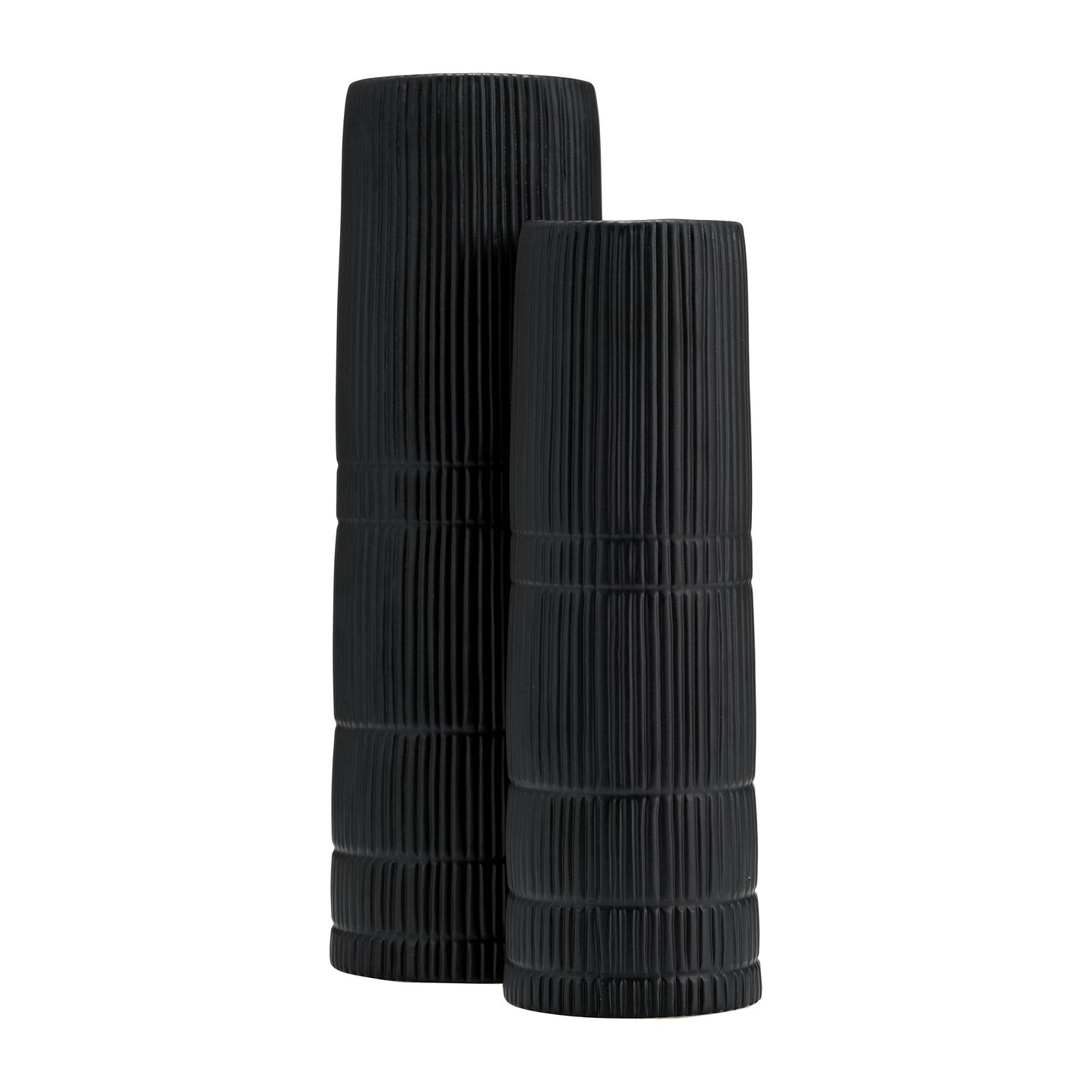 Cer, 18"h Lined Cylinder Vase, Matte Black
