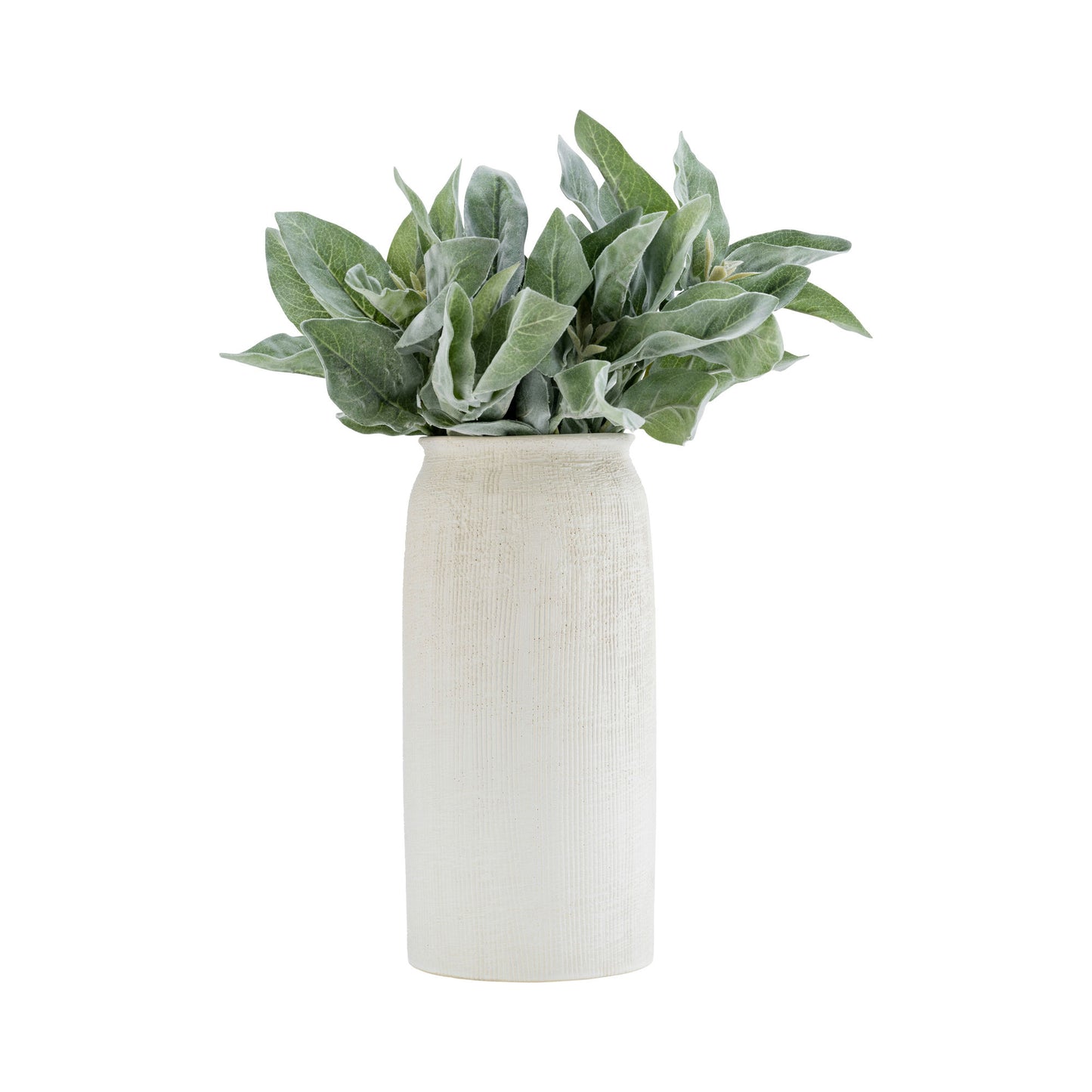 Cer, 13"h Ridged Vase, White