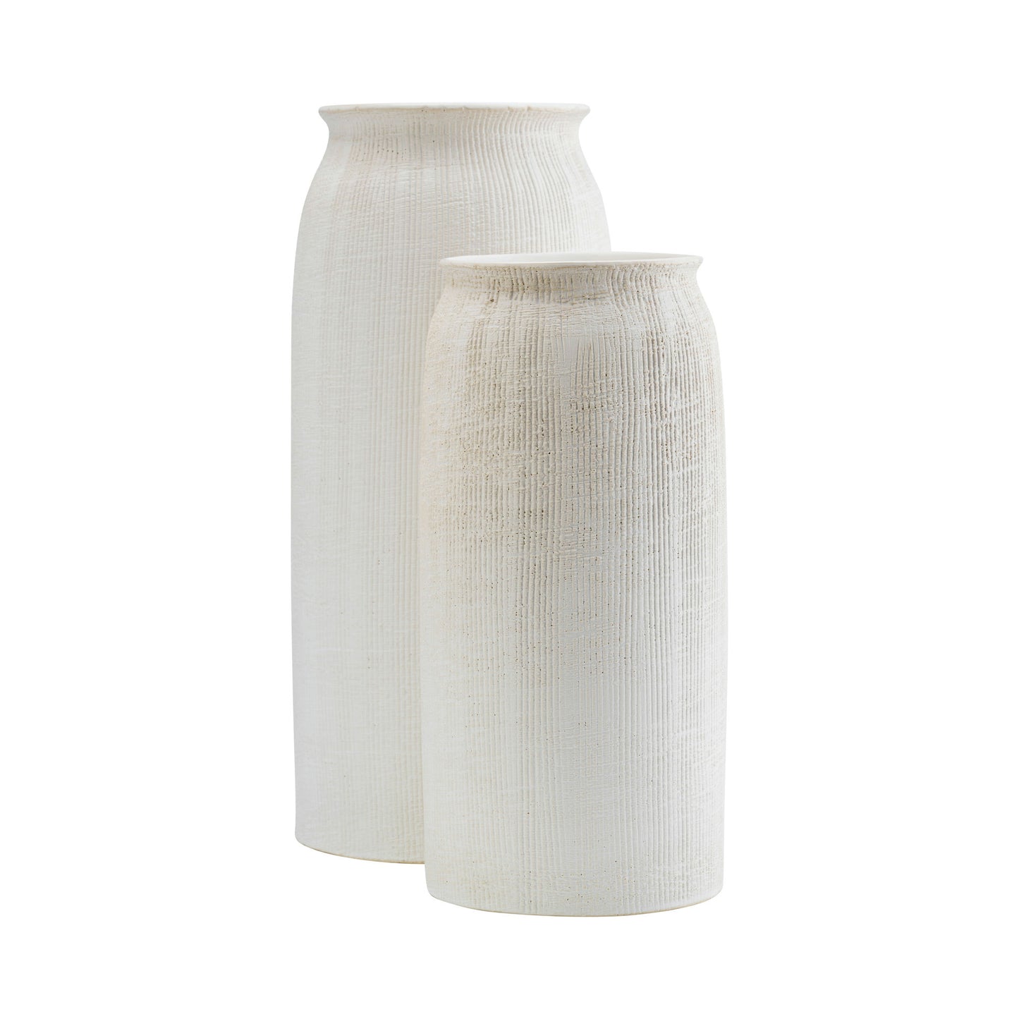 Cer, 13"h Ridged Vase, White