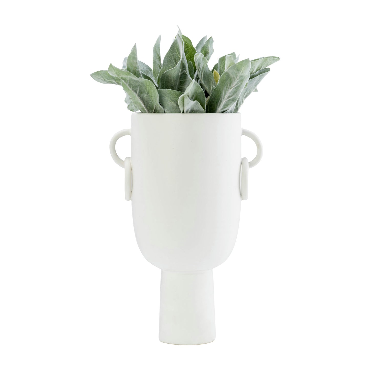Cer, 13"h Vase With Handles, White